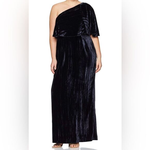 Adrianna Papell Dresses & Skirts - Adrianna Papell Women's Long Velvet One Shoulder Dress Size 16 Midnight Blue